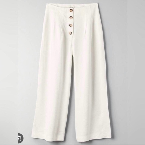 Aritzia Wilfred Wander White Linen new Wide Leg Cropped Summer Vacation Pant Sz8 - Picture 3 of 13